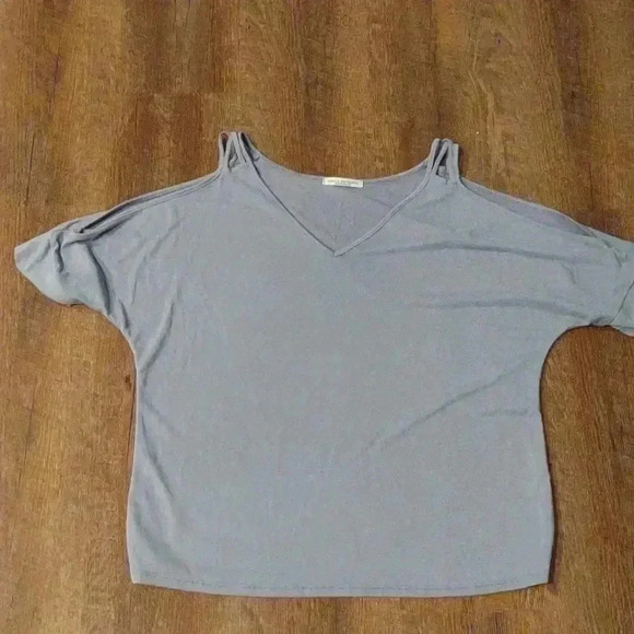 Green envelope women's large light blue open shoulder short sleeve top - Picture 1 of 6